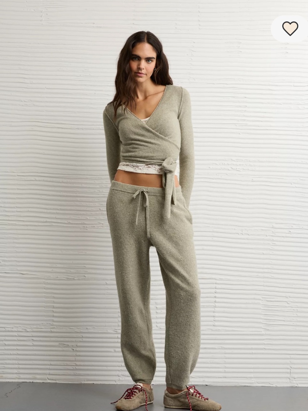 AE Cozy Wrap Knit Top & Drawstring Lounge Pants Set
